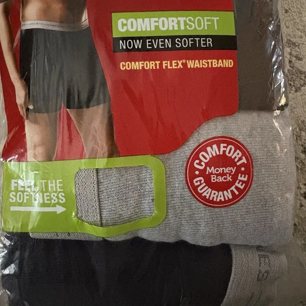 Hanes Mens Boxer Briefs 2XL ~ 7 PR Comfort Soft Tagless Black & Grey Cotton